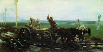  Escort Painting - under escort on the muddy road 1876 Ilya Repin